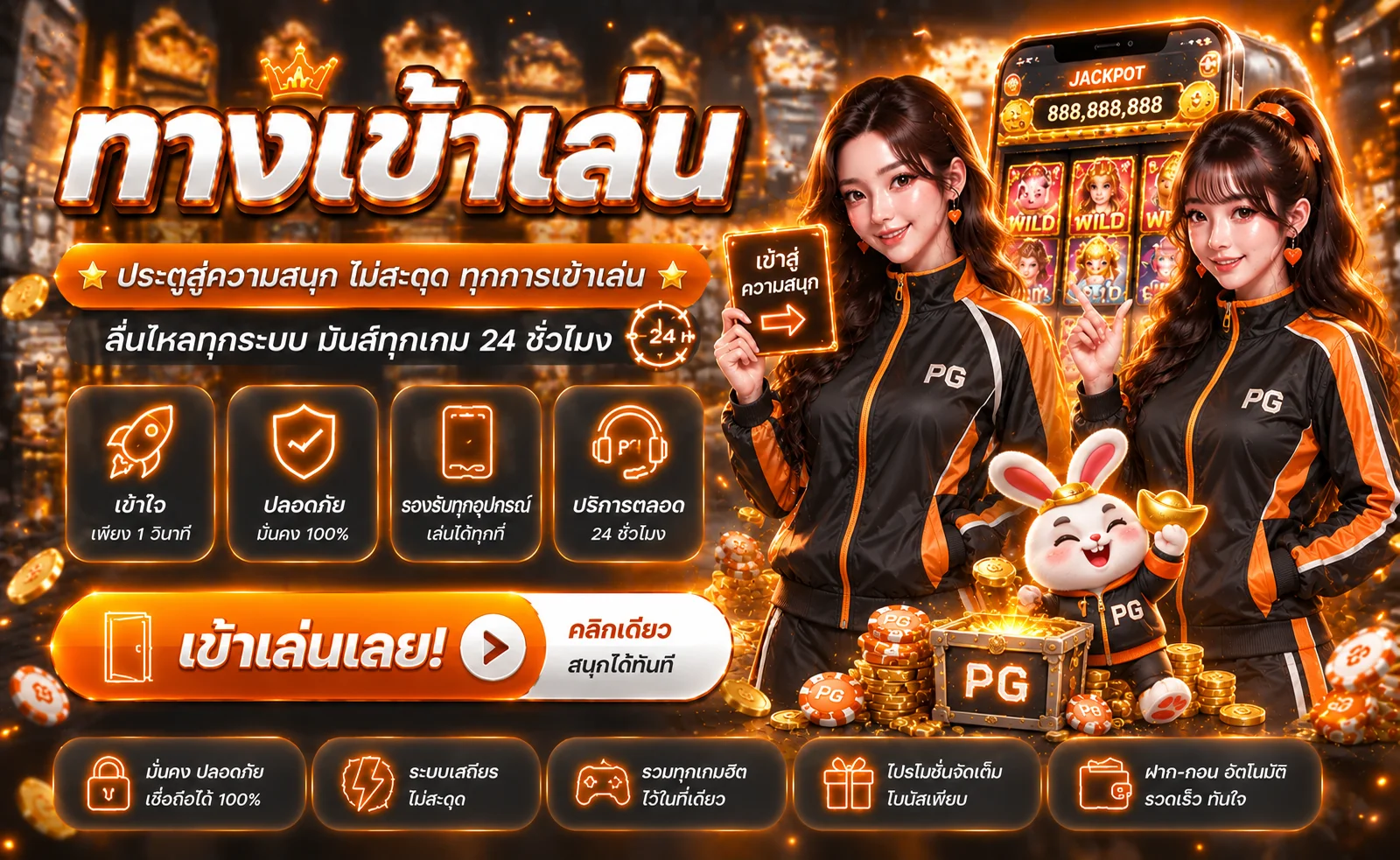 แบนเนอร์ทางเข้า NEKO999 โทนดำส้มพร้อมตัวละครเกม